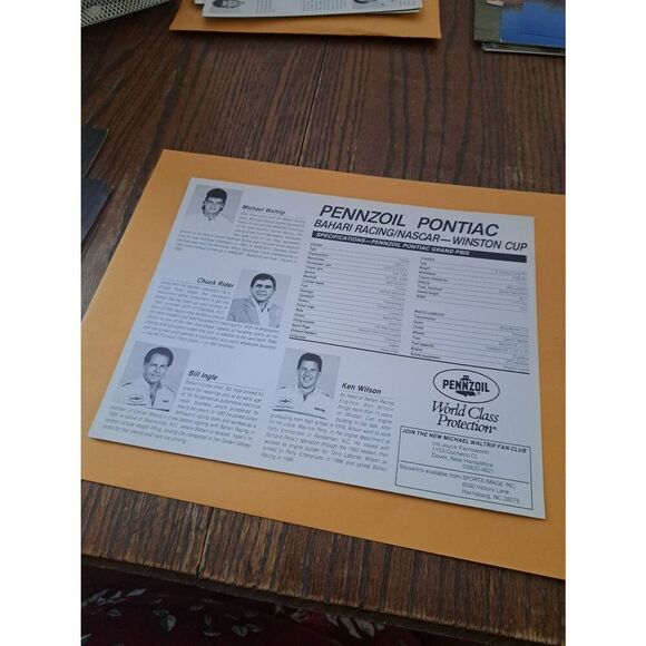 Vintage Michael Waltrip Pennzoil 30 Driver Card Bahari Racing NASCAR Winston Cup - Picture 2 of 2